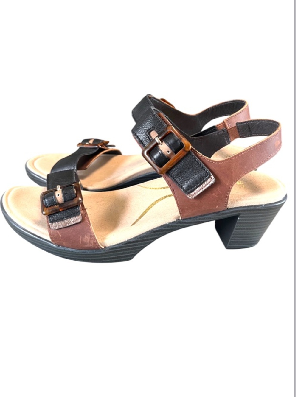 Naot Mode Brown & Black Buckle-Strap Women’s Sandals SZ 40